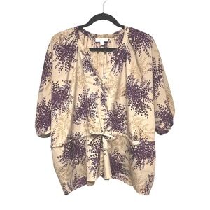 Gardencore Batwing Blouse Top Leaf Print Tie Boho Resortwear Coastal‎ Fairy